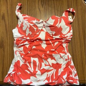NWT Anne Cole Coastal Palm Printed Tankini Top Women's Coral Size 36C/38B